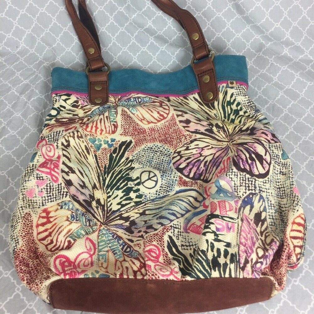 ECU Lucky Brand Canvas Suede Shoulder Handbag Tote